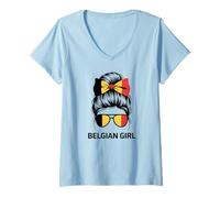 Mujer Belgian Girl Bélgica Bandera Nacional Día del Juego Lema Espíritu Camiseta Cuello V