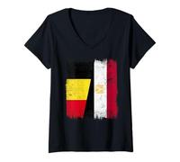 Mujer Bélgica Egipto Media Bandera Belga Egipto Herencia Camiseta Cuello V