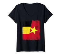 Mujer Bélgica Vietnam Media Bandera Belga Vietnamita Historia Camiseta Cuello V