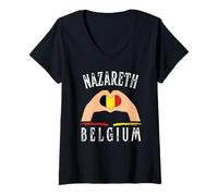 Mujer Belgium Flag Heart Nazareth City Camiseta Cuello V