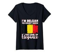 Mujer Belgium Flag Proud Elegant Belgian Boyfriend Girlfriend Camiseta Cuello V