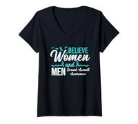 Mujer Believe Women & Men - Cinta de conciencia sobre agresión sexual, color azul Camiseta Cuello V