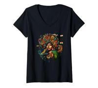 Mujer Belleza africana empoderada Arte afro vibrante Camiseta Cuello V