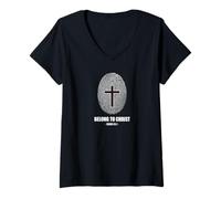 Mujer Belong to Christ Faith Fingerprint Cross Isaiah 43:1 Camiseta Cuello V