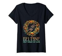 Mujer Beltane Fertilidad Abundancia Amor Creación Festival del Primero de Mayo Camiseta Cuello V