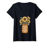 Mujer Bendecido por Dios, Amado por Jesús, Girasol Bouquet Christian Camiseta Cuello V