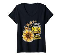 Mujer Bendecidos de ser llamados Mamá y Abuela Sunflower Día de la Madre Camiseta Cuello V