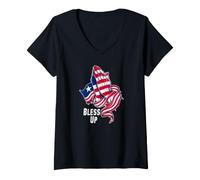 Mujer Bendice la Bandera liberiana Envuelta Alrededor de Manos orantes Camiseta Cuello V
