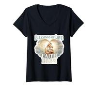 Mujer Bendiciones del Amor Fe Esperanza Santa María Bebé Jesucristo Camiseta Cuello V