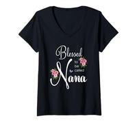 Mujer Bendita sea llamada Nana, divertido regalo para abuela y abuela Camiseta Cuello V