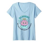 Mujer Bendito Pensamiento excesivo Divertido Lindo Cristiano Kawaii Arte de Dibujos Animados Camiseta Cuello V