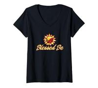 Mujer Bendito Ser Acuarela Sol Floral Sol Ilustración Camiseta Cuello V