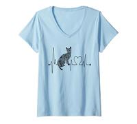 Mujer Bengala Cat Heartbeat EKG Funny I Love My Bengala Cats Camiseta Cuello V
