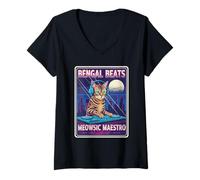 Mujer Bengala vence a Meowsic Maestro Camiseta Cuello V