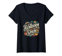 Mujer Benidorm España Vacaciones España Regalos Españoles Hombres Mujeres Niños Camiseta Cuello V