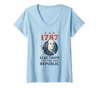 Mujer Benjamin Franklin Electrify El Padre Fundador de la República Camiseta Cuello V