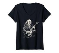 Mujer Benjamin Franklin Tocando Guitarra Eléctrica Rocker Humor Camiseta Cuello V