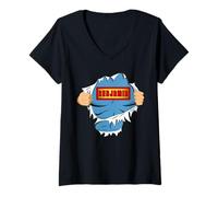 Mujer Benjamin Name Superhero Gift for Boys Named Benjamin Camiseta Cuello V