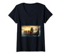 Mujer Beowulf llega a Dinamarca con el Mito del Barco de los Warriors Vikingos Camiseta Cuello V