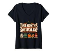 Mujer ber Months Survival Kit Caffeine Pumpkins Pie Festive Chaos Camiseta Cuello V