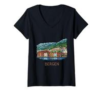 Mujer Bergen Noruega - Recuerdo de Viaje de Ciudad Camiseta Cuello V