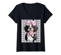 Mujer Berner Mom Mama Bernese Mountain Dog Día de la Madre Coqueta Camiseta Cuello V