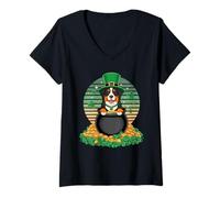 Mujer Bernese Dog St. Patrick's Day Clover Camiseta Cuello V
