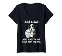 Mujer Bernese Mountain Dog Dad Milk Joke Día del Padre Amante de los perros Camiseta Cuello V