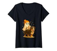 Mujer Bernese Mountain Halloween Ghost Walking Bernese Dog Camiseta Cuello V
