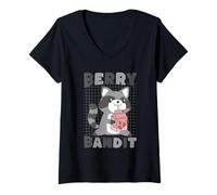 Mujer Berry Bandit Mapache Kawaii Lindo Divertido Camiseta Cuello V