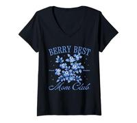 Mujer Berry Best Mom Club Mother's Day Cute Blueberry Vintage Camiseta Cuello V