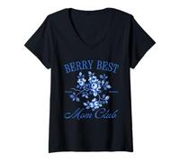 Mujer Berry Best Mom Club Mother's Day Cute Vintage Blueberry Camiseta Cuello V