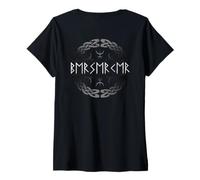 Mujer Berserker Rune Font, Yelmo de asombro, símbolo Vikingos, nórdico Camiseta Cuello V