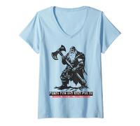 Mujer Berserker Wotan Odín Germanos Futhark Runas Fuente Vikingos Camiseta Cuello V