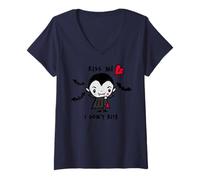 Mujer Bésame I Don't Bite Cute Vampire Halloween Bats Camiseta Cuello V