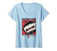 Mujer Beso Sangriento Vampiro Labios Colmillos Mordedura Oscuro Romance Goth Horror Camiseta Cuello V
