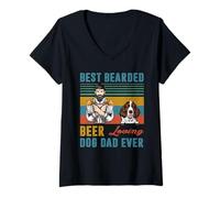 Mujer Best Bearded Beer Loving Dog Dad English Springer Spaniel Camiseta Cuello V
