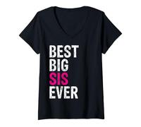 Mujer Best Big Sister Ever Funny Big Sis Sibling Teen Girls Camiseta Cuello V