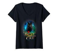 Mujer Best Black Cat Mom Ever Funny Kitten Cats Lover Mothers Day Camiseta Cuello V