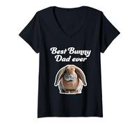 Mujer Best Bunny Dad Ever - Conejo francés Lop Camiseta Cuello V