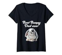 Mujer Best Bunny Dad Ever - Conejo francés Lop Camiseta Cuello V