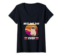 Mujer Best Cat Dad Ever, Funny Christmas Day Pops Cat Lover Camiseta Cuello V