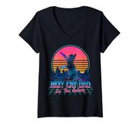 Mujer Best Cat Dad in The Galaxy Retro Vintage 80s Funny Cat Lover Camiseta Cuello V