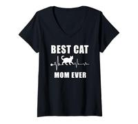 Mujer Best Cat Mom Ever Bengal Cat Heartbeat Kitten Lovers Camiseta Cuello V