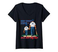 Mujer Best Coach Ever Día del Padre Béisbol Papá Amante de los deportes Camiseta Cuello V