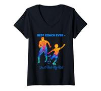 Mujer Best Coach Ever Día del Padre Fútbol Papá Deportes Amante Fan Papa Camiseta Cuello V