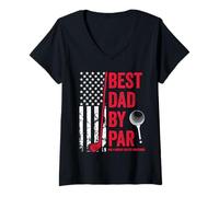 Mujer Best Dad by Par USA Flag Golf Día del Padre Golfing Dad Camiseta Cuello V