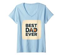 Mujer Best Dad Ever Daddy Gift Día del Padre Retro Coffee Lover Camiseta Cuello V, Azul Bebé, S