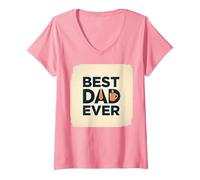 Mujer Best Dad Ever Daddy Gift Día del Padre Retro Coffee Lover Camiseta Cuello V, Rosado, L