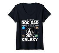 Mujer Best Dog Dad In The Galaxy Border Collie Puppy Dogs Lovers Camiseta Cuello V